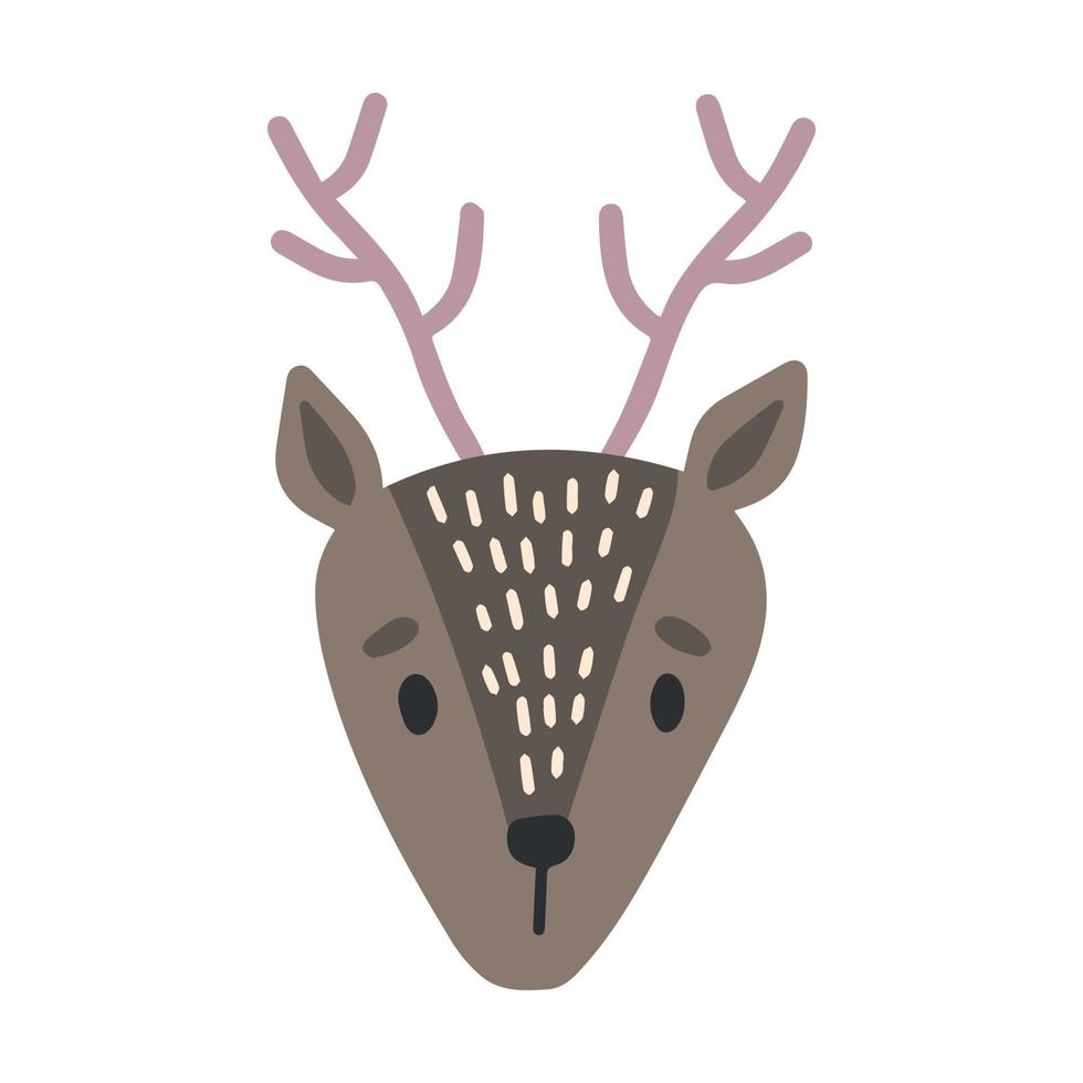 illustrazione vettoriale disegnata a mano di una testa di cervo carino divertente. oggetti isolati su sfondo bianco. design piatto in stile scandinavo. concetto bambini stampa. animale del bosco.