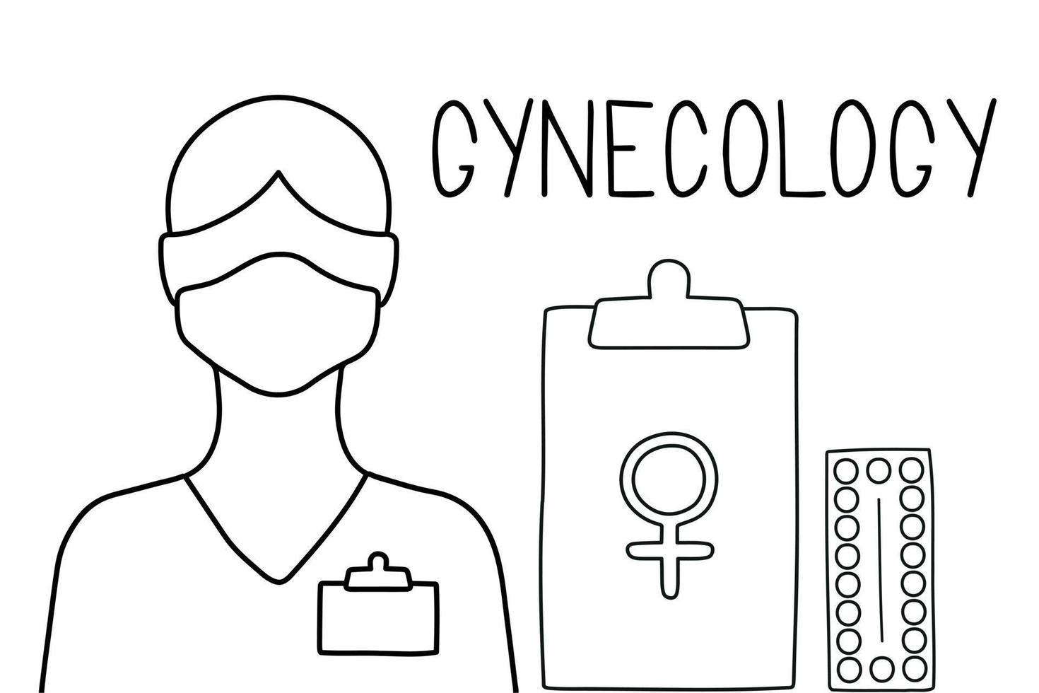 set di icone di ginecologia a linea sottile. ginecologo, check up, test batterico, pillola anticoncezionale. vettore