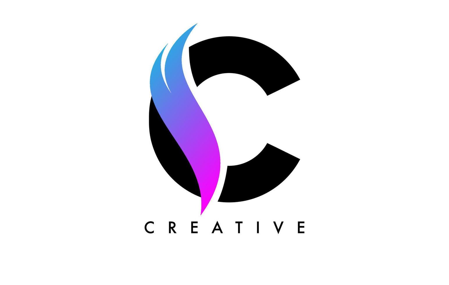 design dell'icona del logo della lettera b con swoosh viola e vettore creativo a forma di taglio curvo
