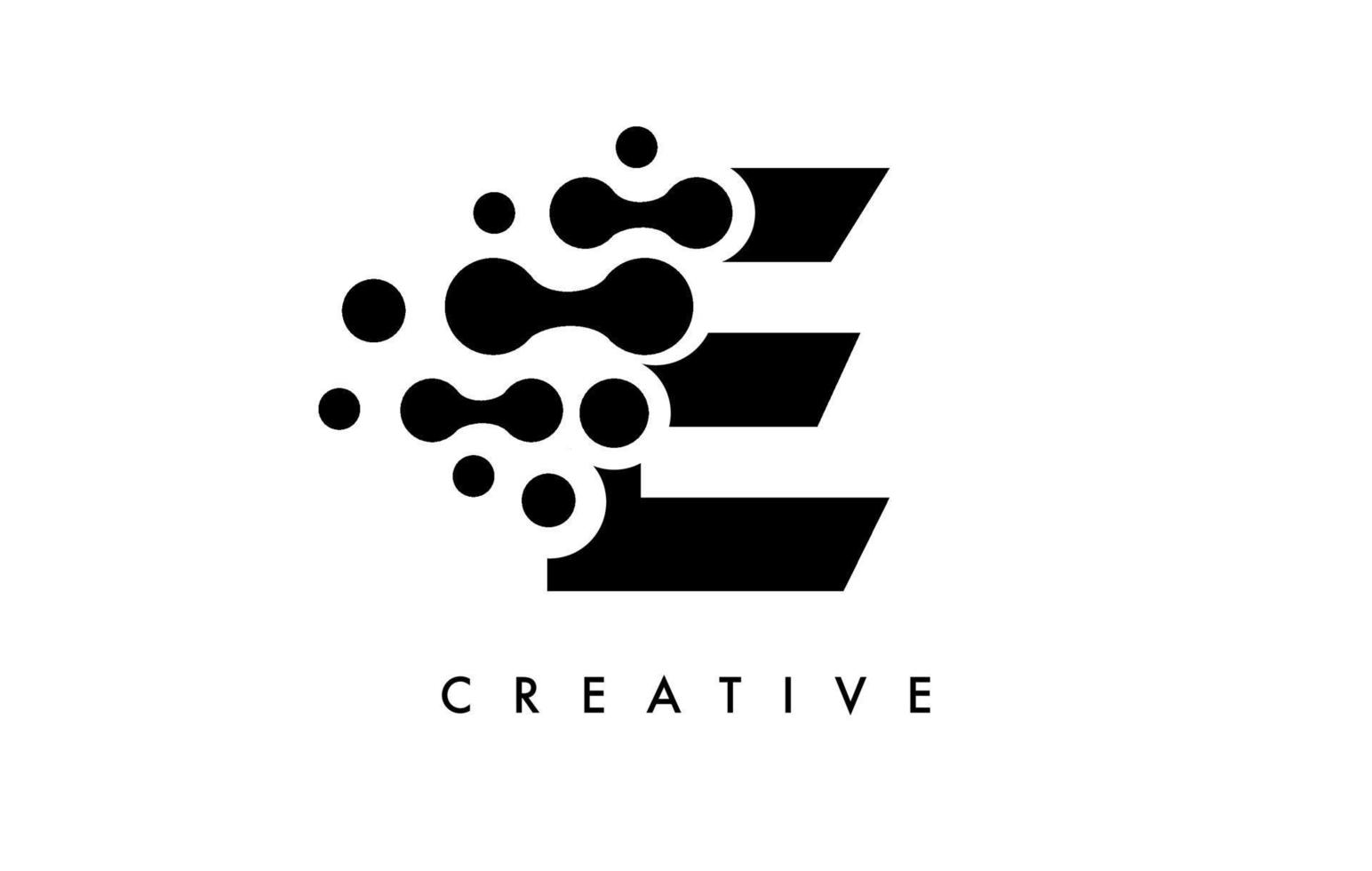 lettera e punti logo design con colori bianco e nero su sfondo nero vettore