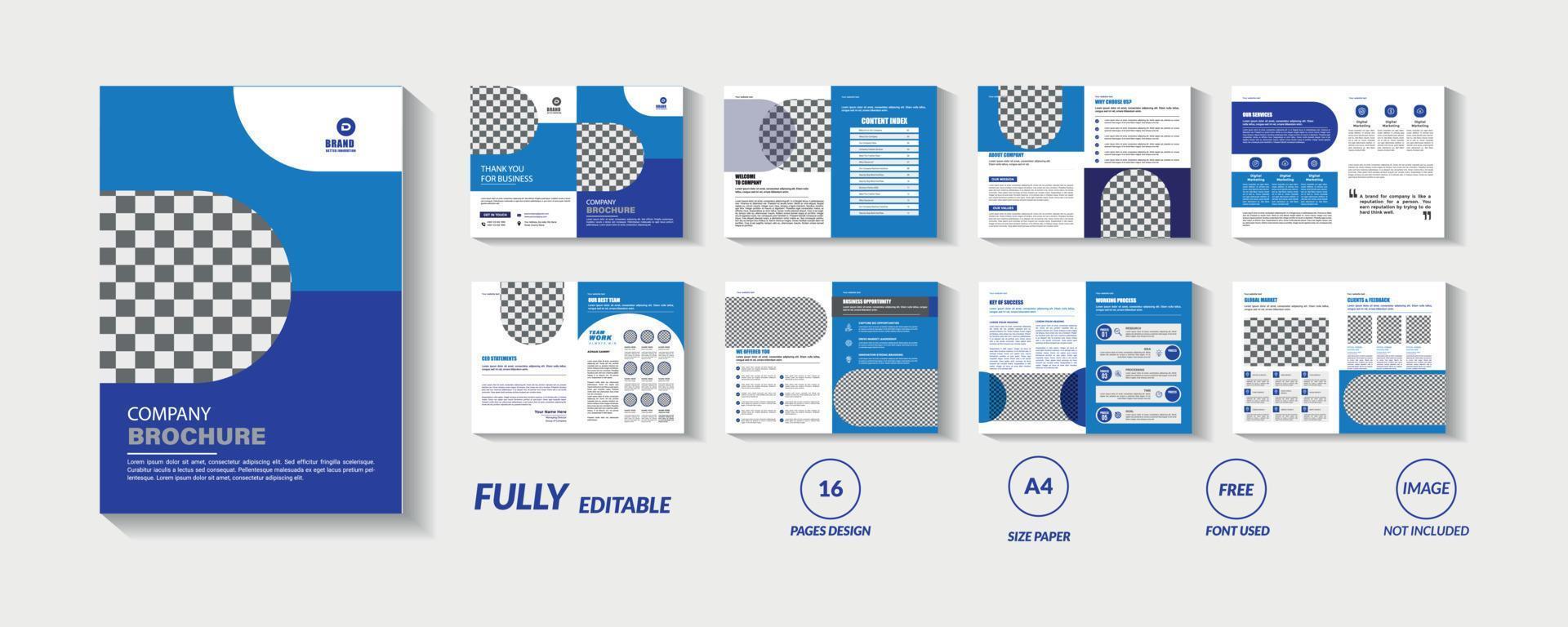 modello di brochure aziendale di 16 pagine blu e nero vettore