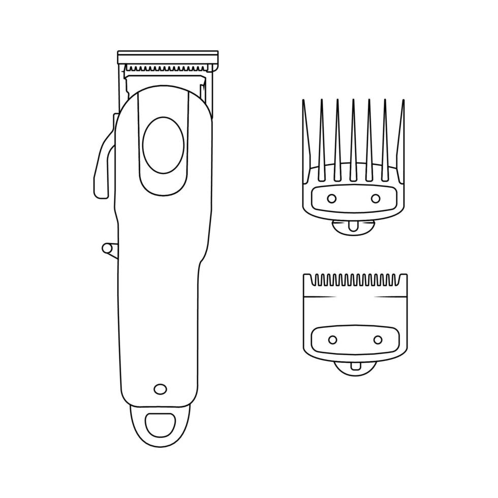 illustrazione dell'icona del contorno della macchina per il taglio di capelli su sfondo bianco vettore