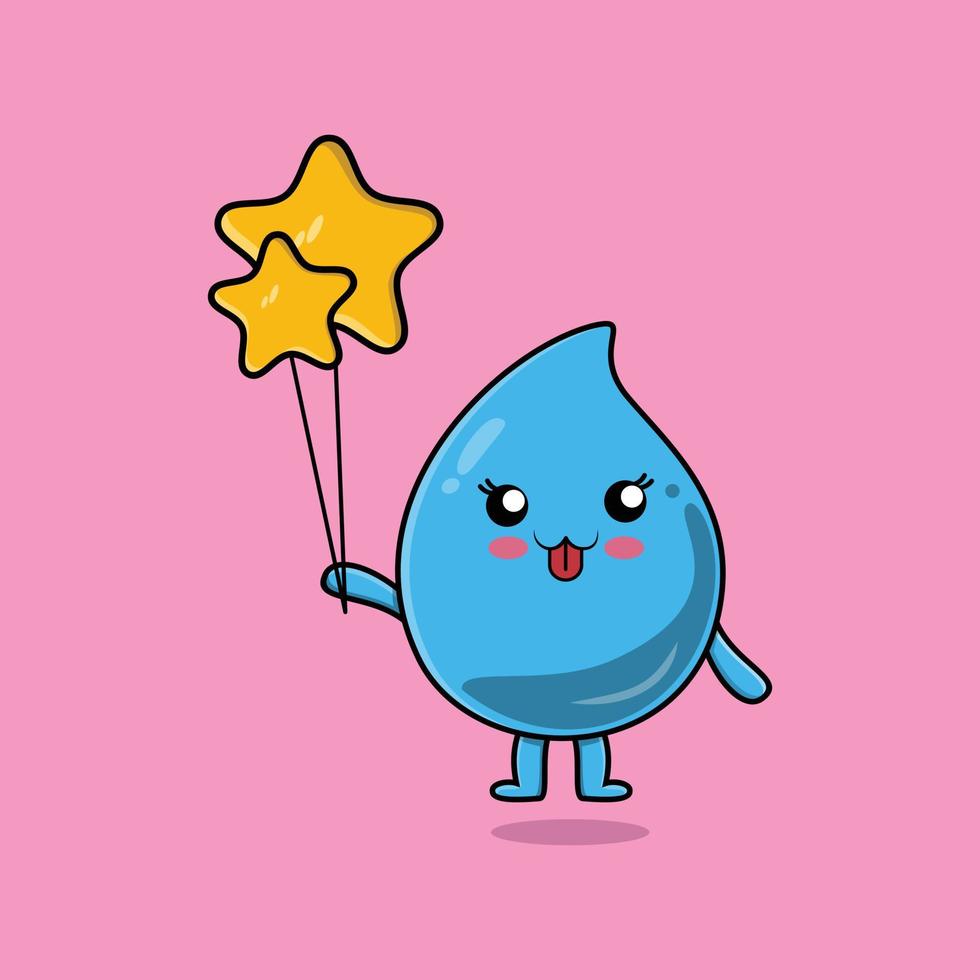 simpatico cartone animato goccia d'acqua galleggiante con palloncino stella vettore
