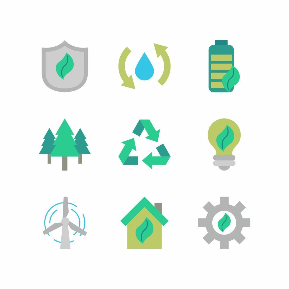 collezione di icone di colore semplice tecnologia verde vettore