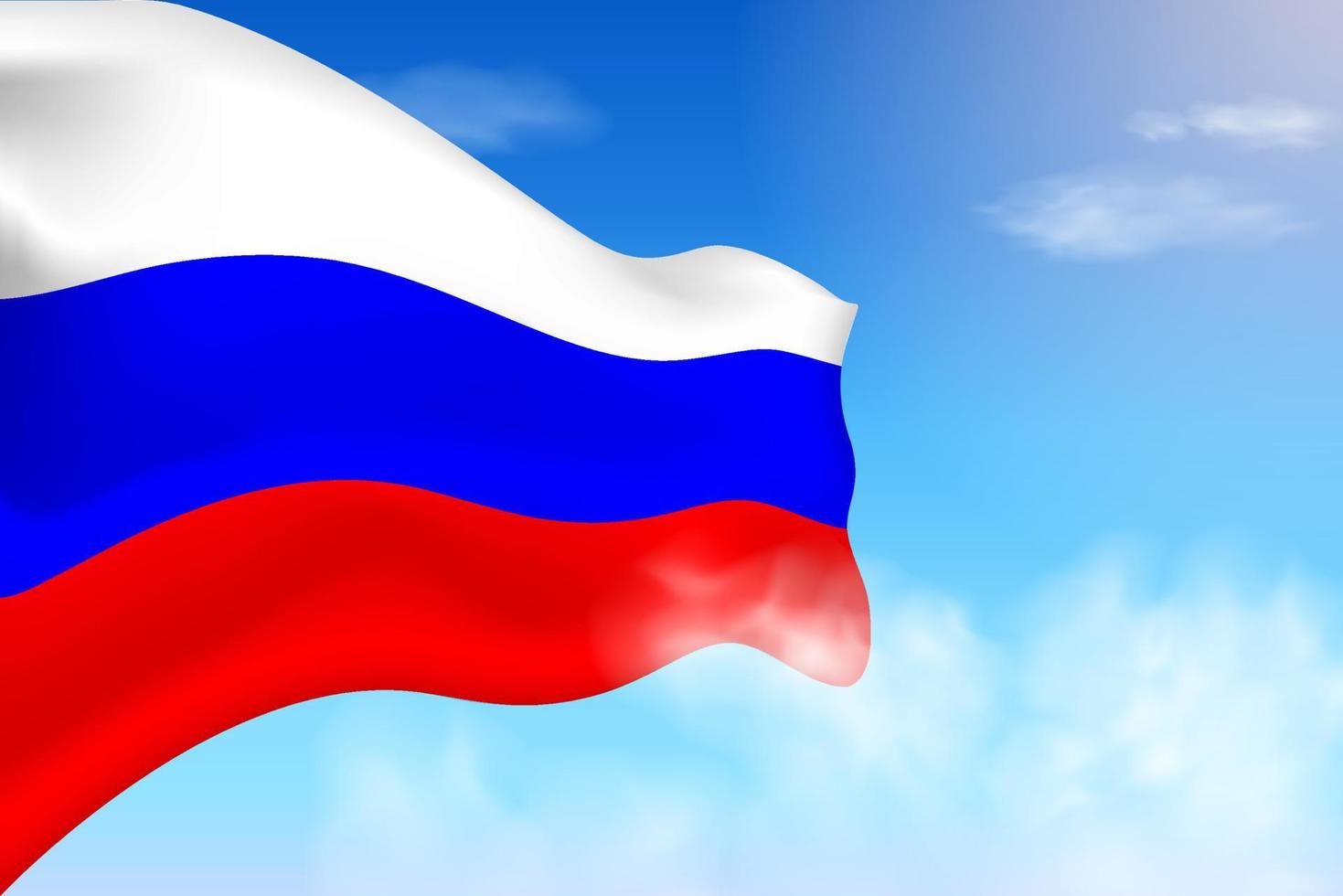 bandiera della russia tra le nuvole. bandiera vettoriale che sventola nel cielo. illustrazione realistica della bandiera della giornata nazionale. vettore di cielo blu.