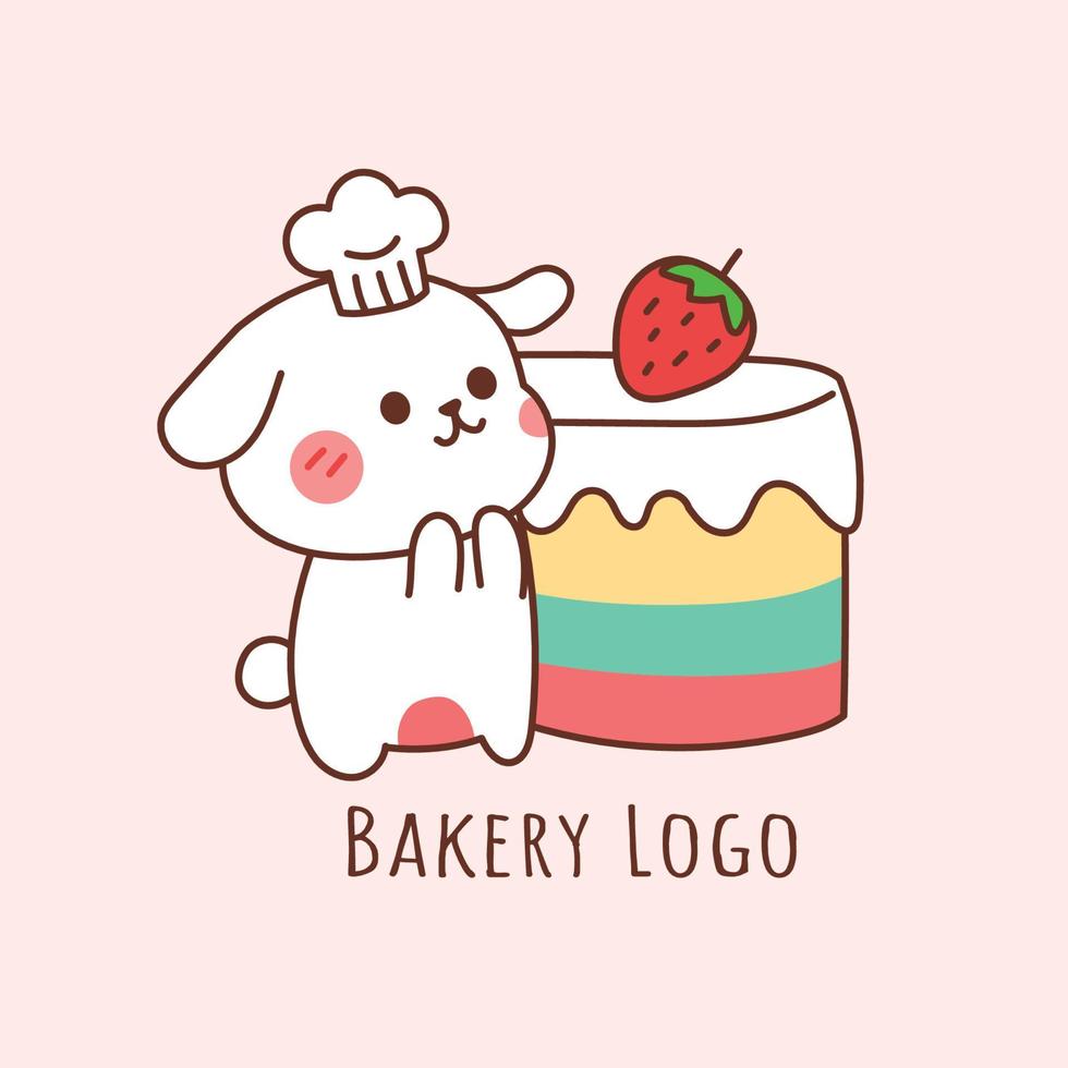 simpatico coniglio con torta per il logo della panetteria. vettore