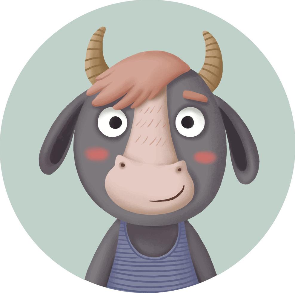 icona rotonda carina con personaggio dei cartoni animati toro vettore