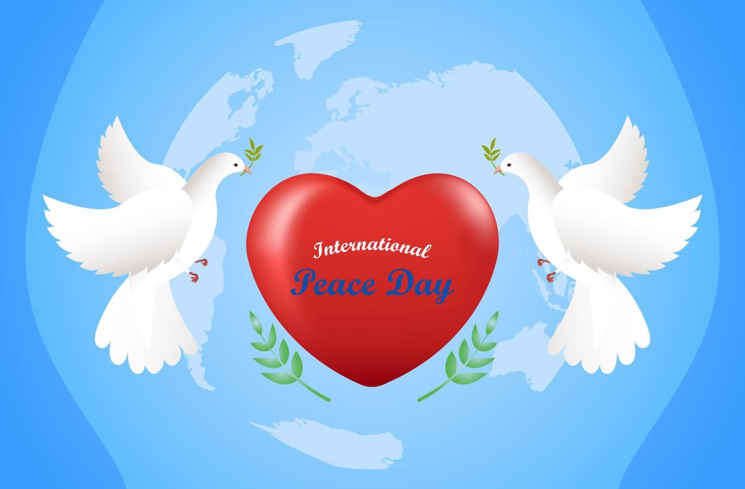sfondo piatto giorno di pace con colomba e amore sfondo blu vettore