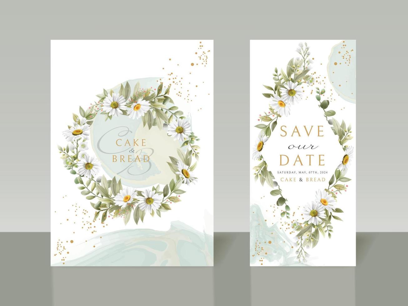 bellissimo set di carte di invito a nozze con fiori bianchi vettore