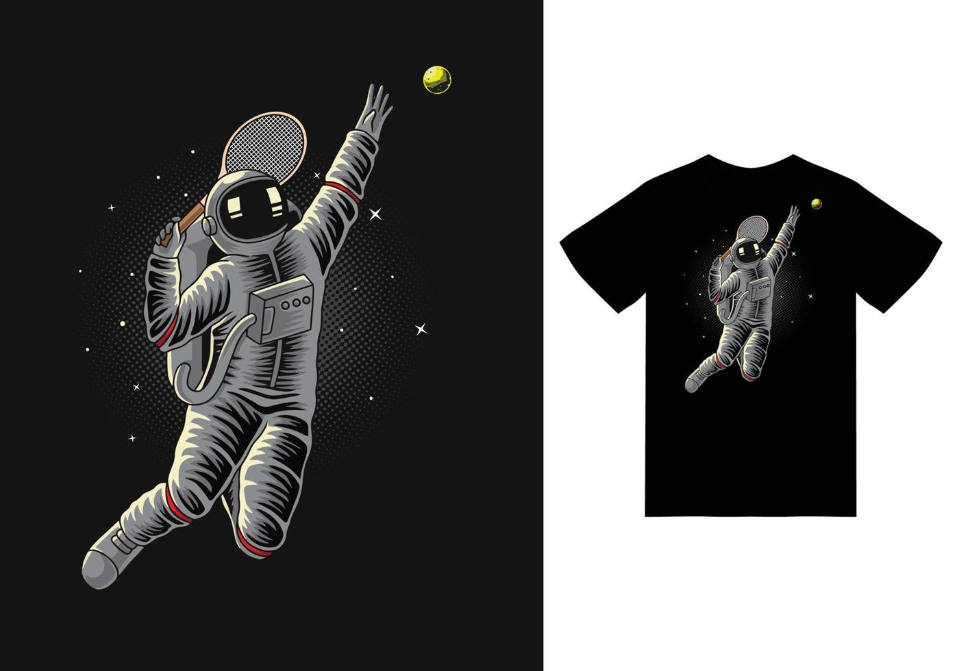 l'astronauta gioca a tennis nello spazio illustrazione con tshirt design premium vector