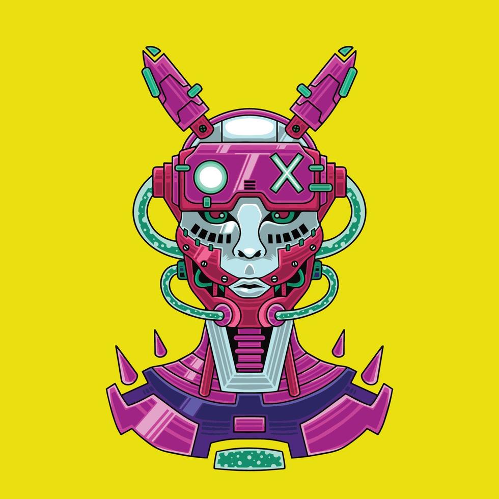 personaggio cyberpunk coniglio cyborg premium vettore