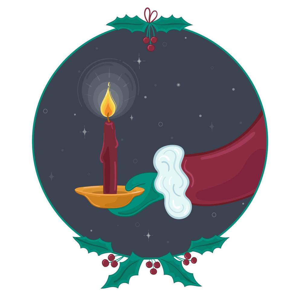 illustrazione vettoriale Babbo Natale tiene per mano la candela e si intrufola di notte