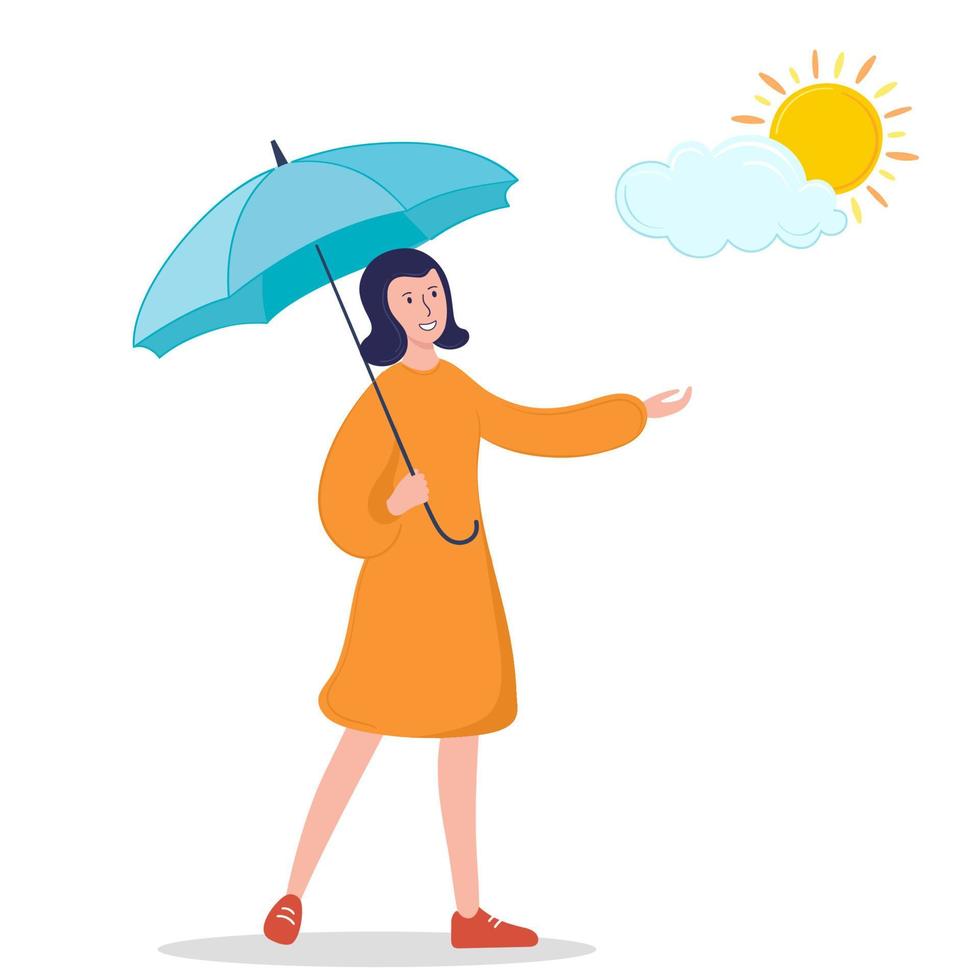 illustrazione vettoriale ragazza con ombrello e scarpe da ginnastica come il sole