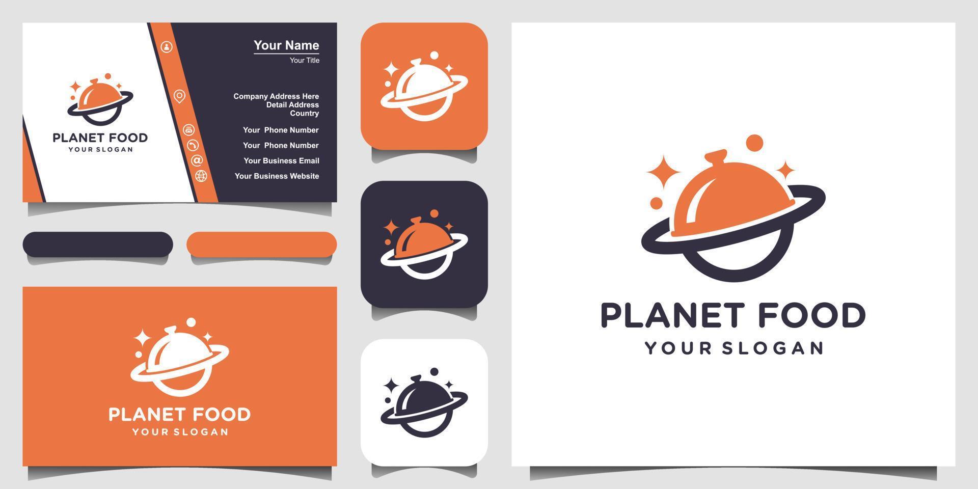 illustrazione vettoriale del modello di progettazione del logo del pianeta dell'alimento astratto e progettazione del biglietto da visita.