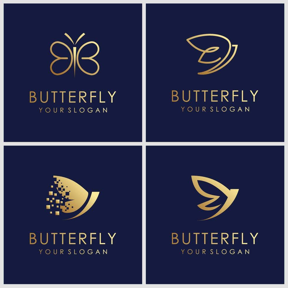 logo minimalista a forma di monogramma a forma di farfalla dorata. bellezza, stile spa di lusso. design del logo, icona e biglietto da visita. vettore