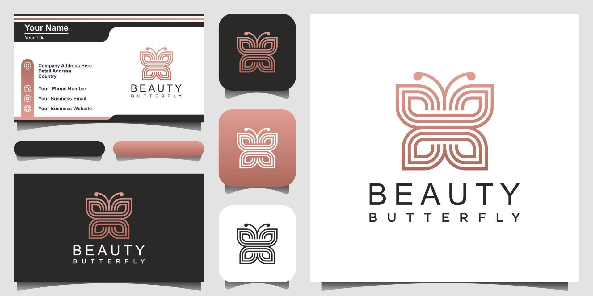 stile minimalista della linea della farfalla. bellezza, stile spa di lusso. design del logo e del biglietto da visita. vettore