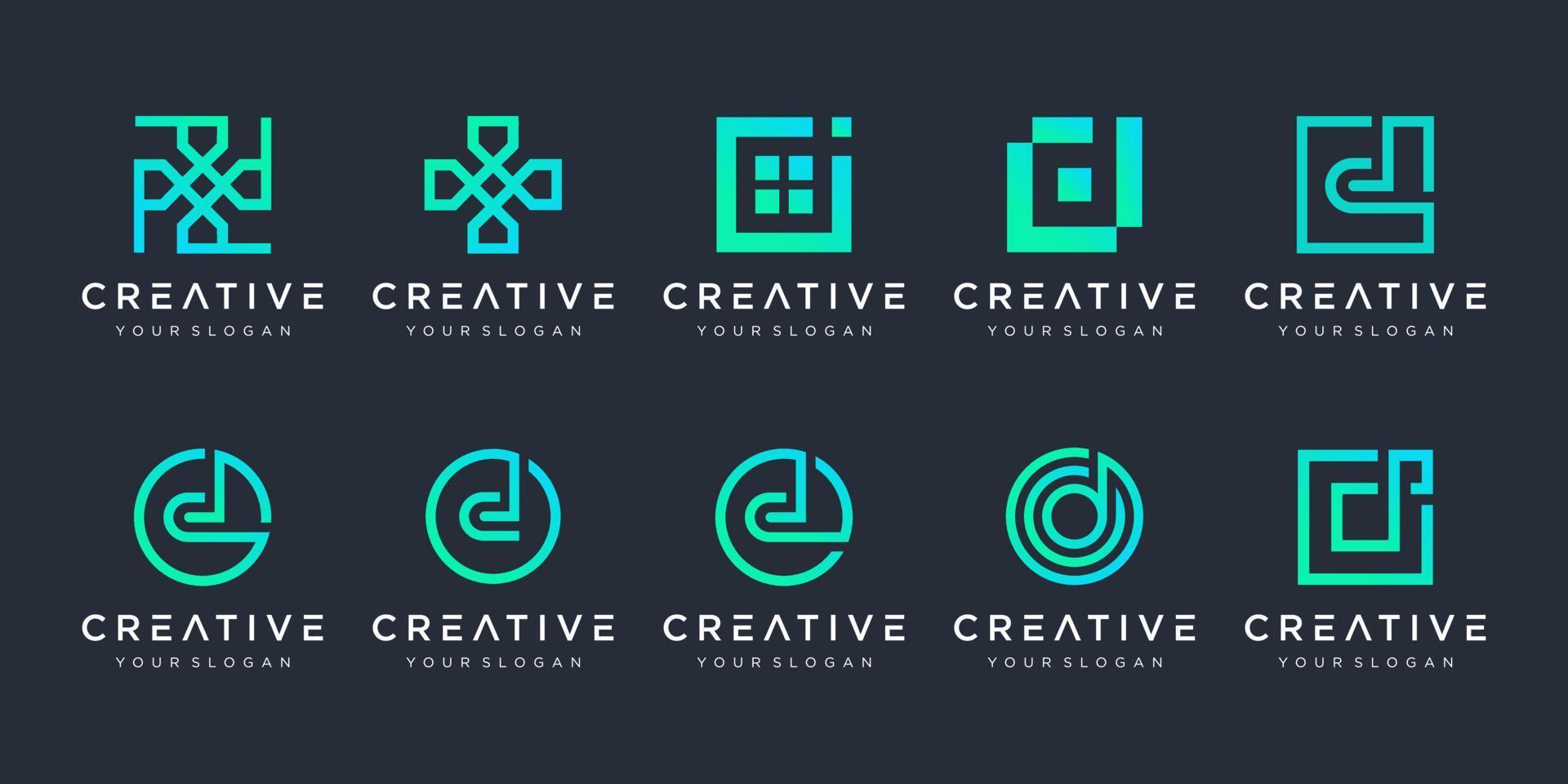 set di modello di progettazione del logo della lettera d monogramma. icone per il business della tecnologia, digitale, semplice. vettore