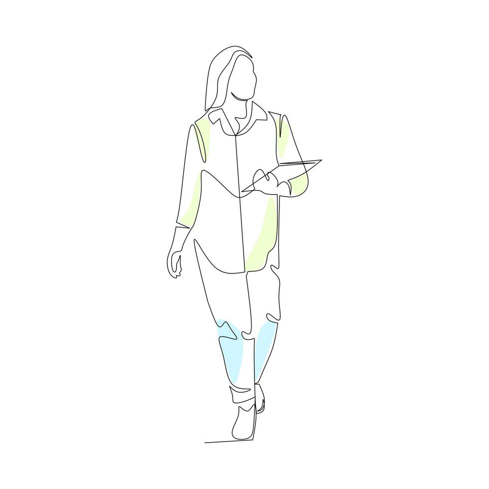 illustrazione vettoriale di una donna che cammina disegnata in stile line-art