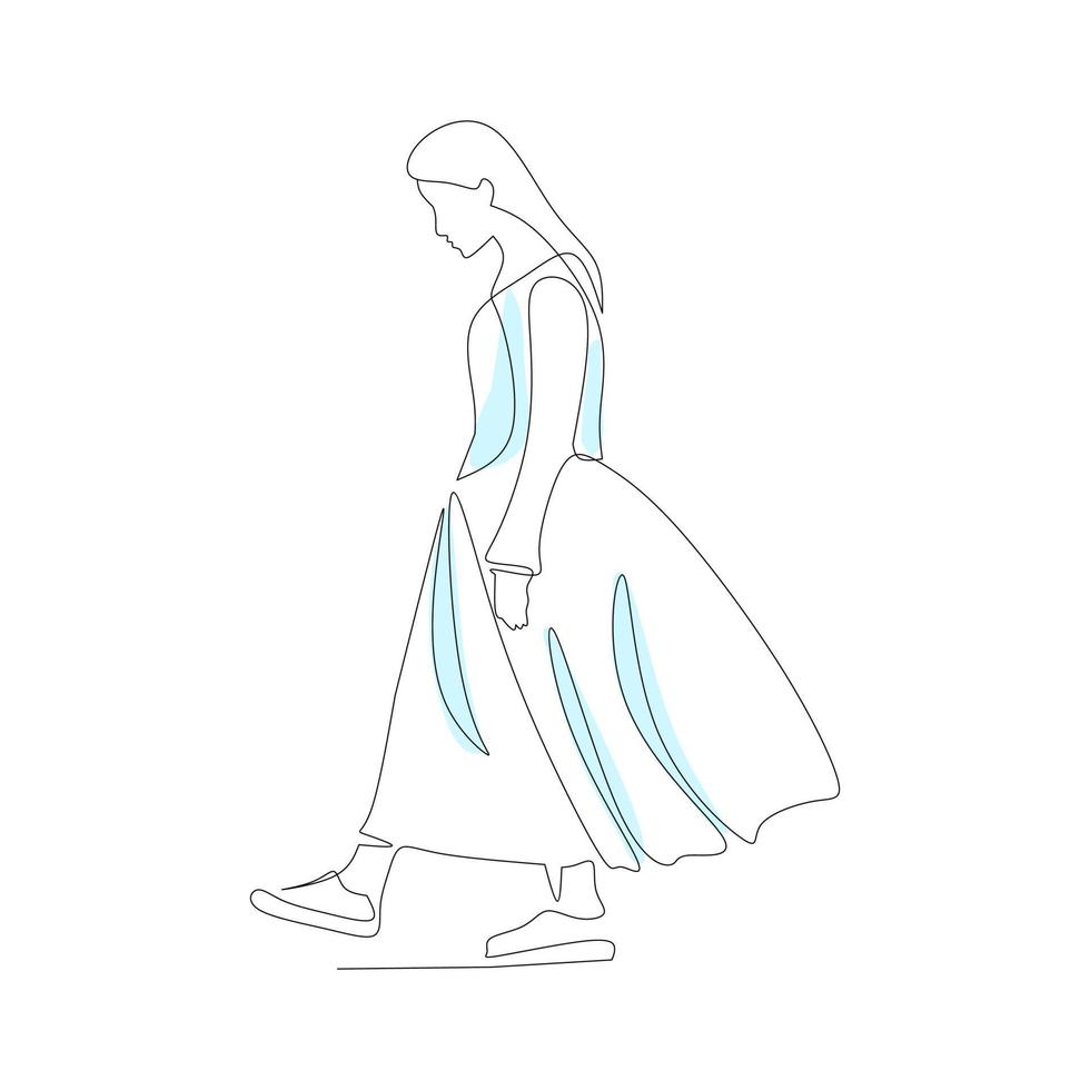 illustrazione vettoriale di donna che cammina disegnata in stile art linea