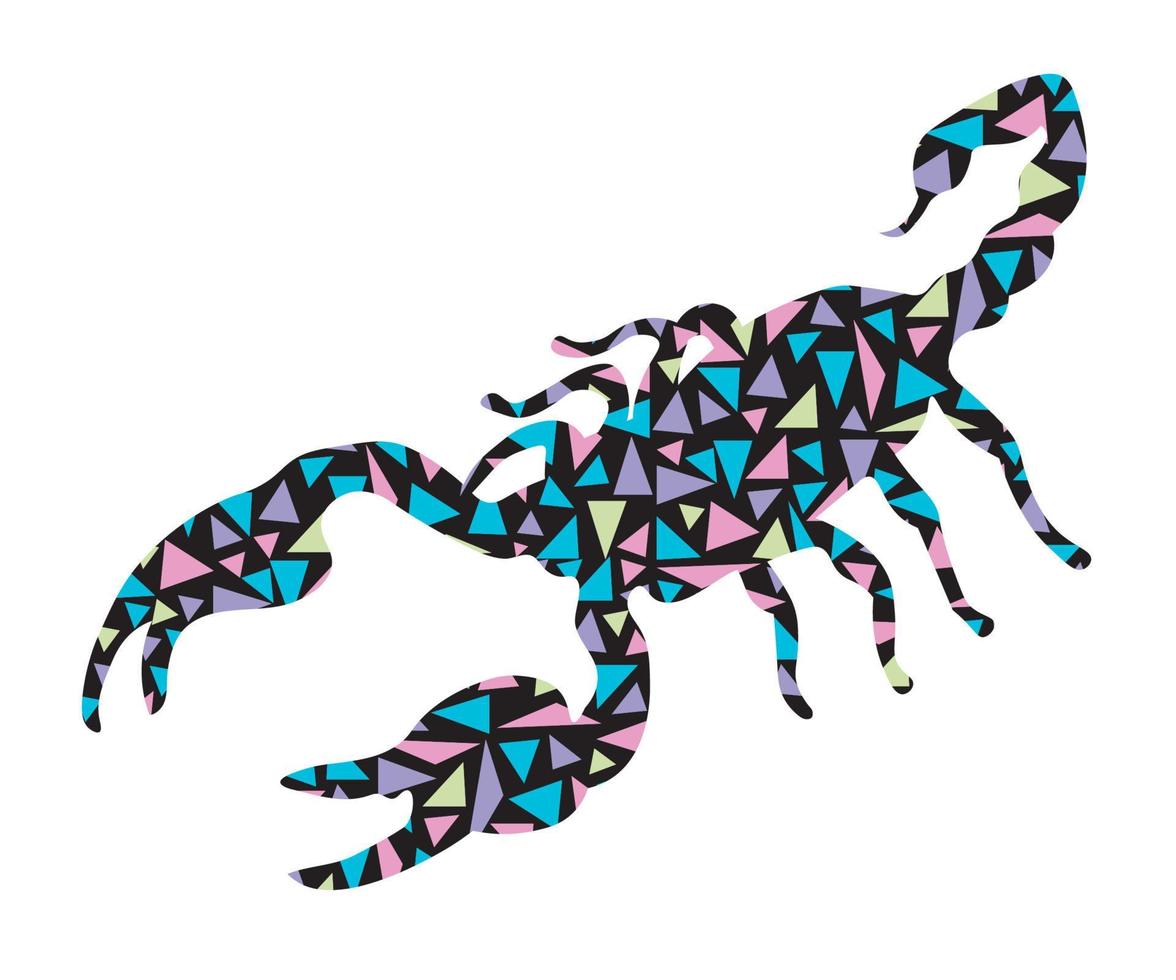 uno scorpione strisciante fatto di mosaici, triangoli multicolori vettore