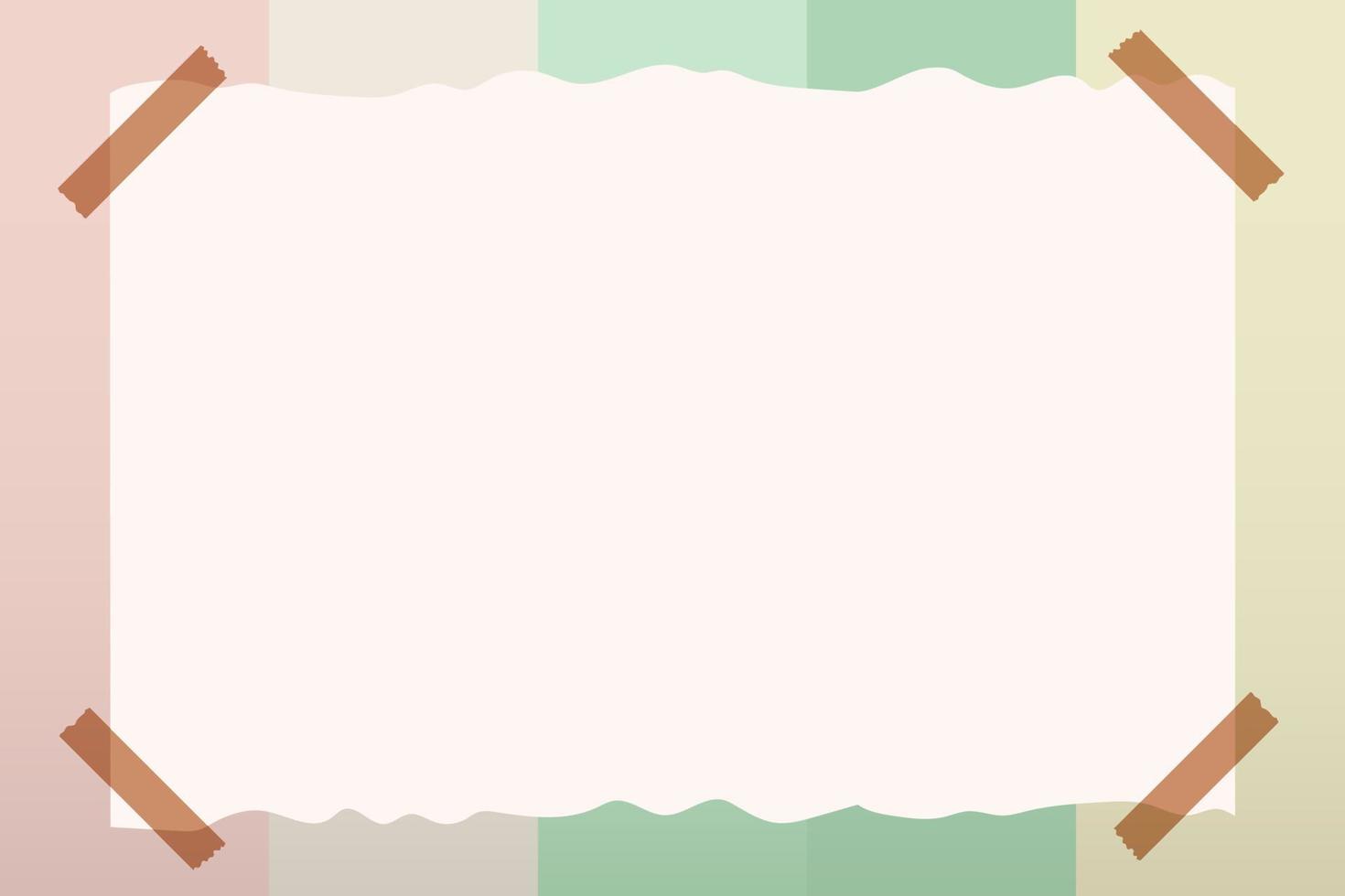cornice di nota di carta orizzontale strappata vuota con nastro adesivo su morbido pastello beige vettore