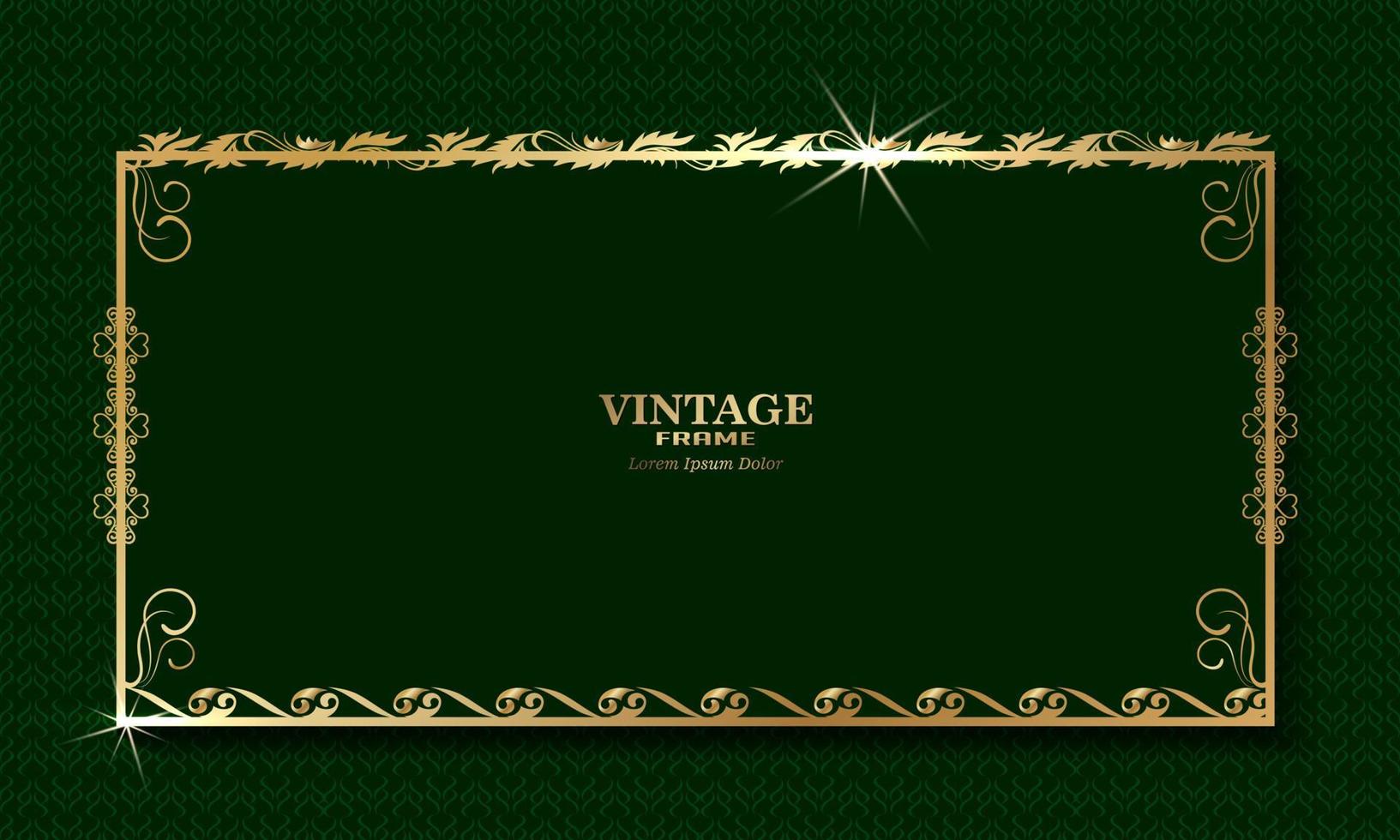 sfondo verde con cornice di confine con motivi dorati, design vettoriale vintage e di lusso