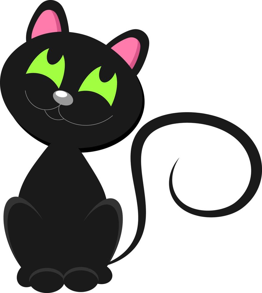 simpatico gatto nero con occhi verdi vettore