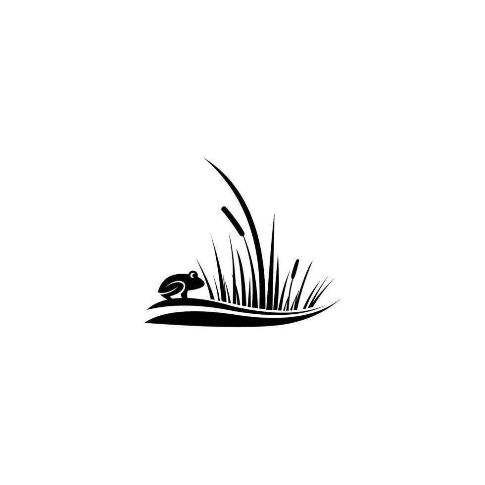 illustrazione vettoriale di rana con erba. isolato su sfondo bianco.