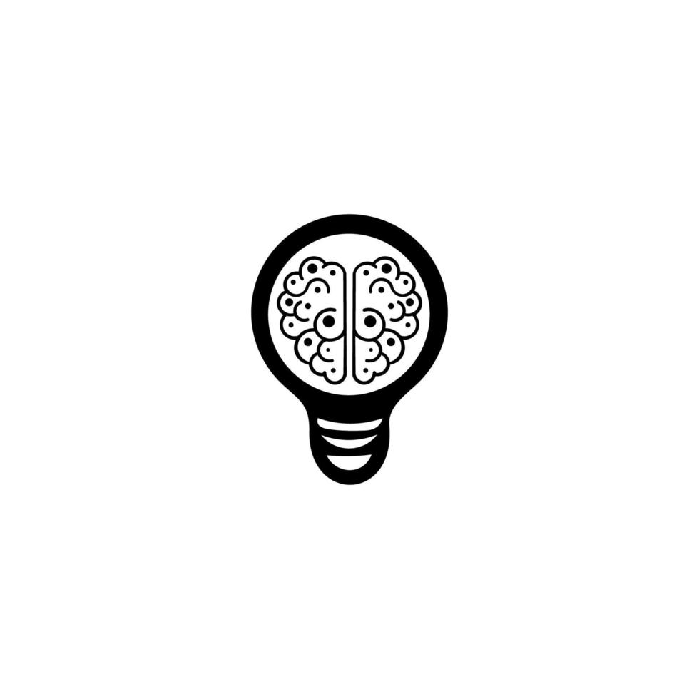 logo dell'idea del cervello. cervello nell'illustrazione di vettore della lampadina. segno sottile di innovazione, soluzione, logo dell'istruzione.