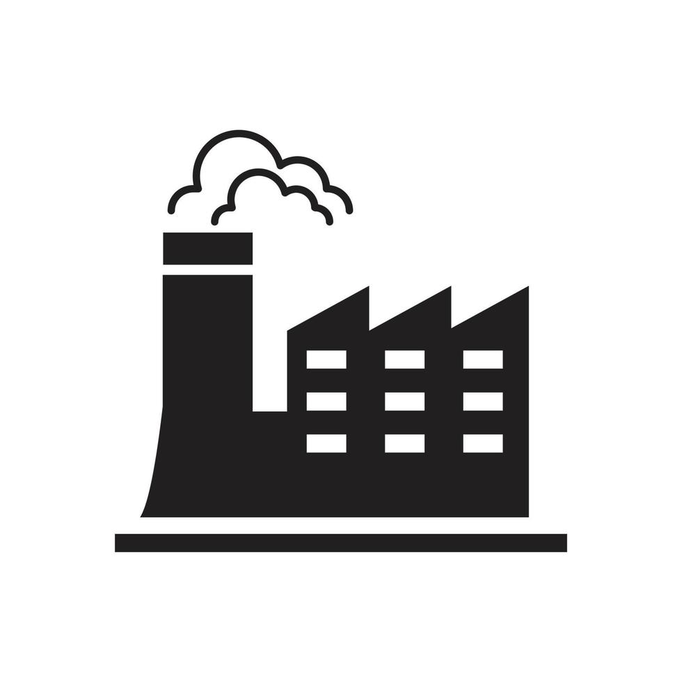 illustrazione dell'icona della costruzione di fabbrica con il fumo. design a icone solide vettoriali perfetto per aziende, siti Web, app, applicazioni, banner.