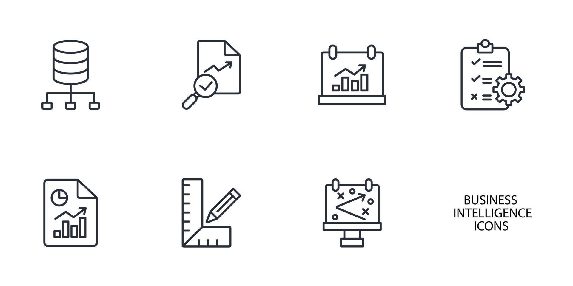 set di icone di business intelligence. elementi vettoriali di simbolo del pacchetto di business intelligence per il web infografico