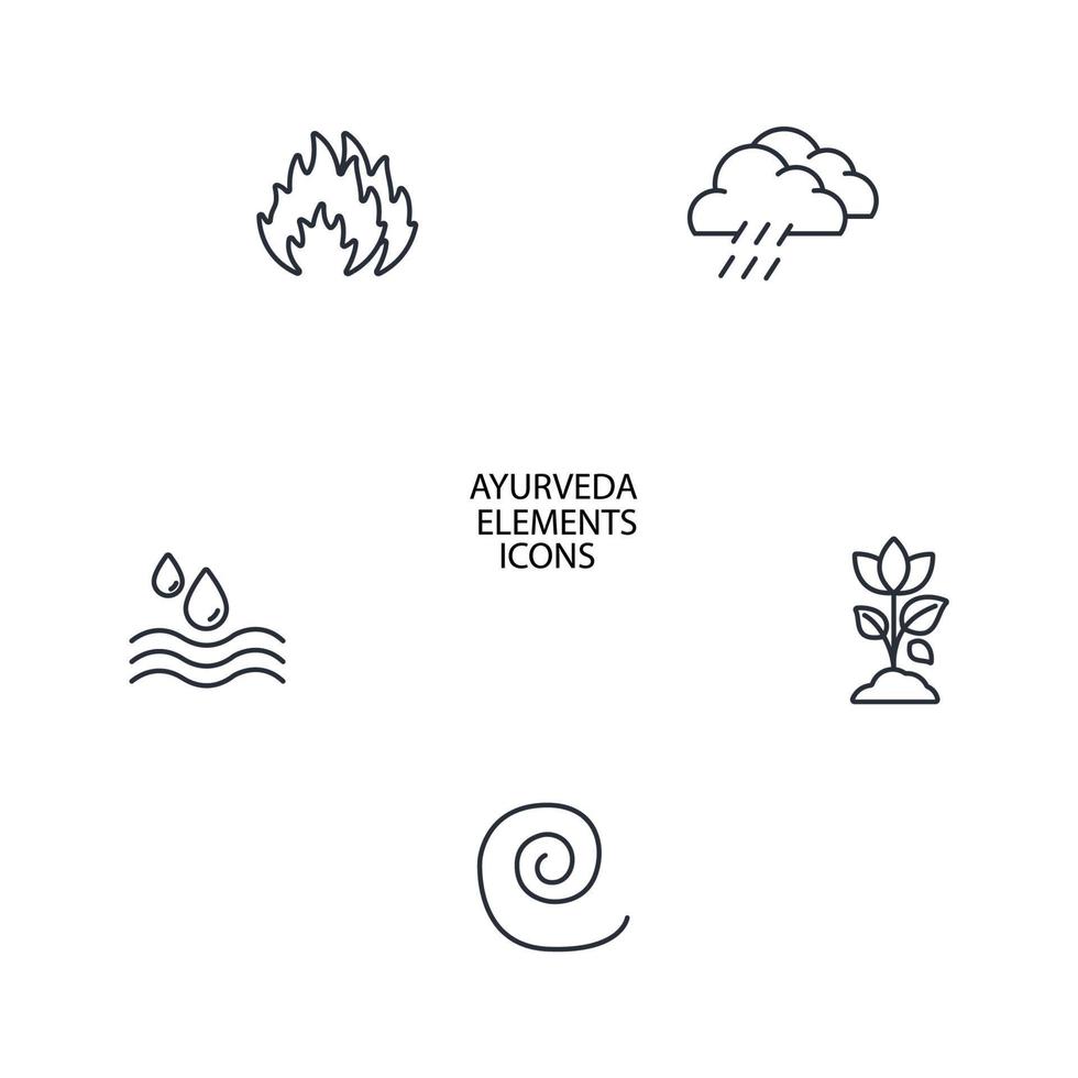 i cinque elementi delle icone ayurvediche impostate. i cinque elementi degli elementi vettoriali simbolo del pacchetto ayurveda per il web infografico