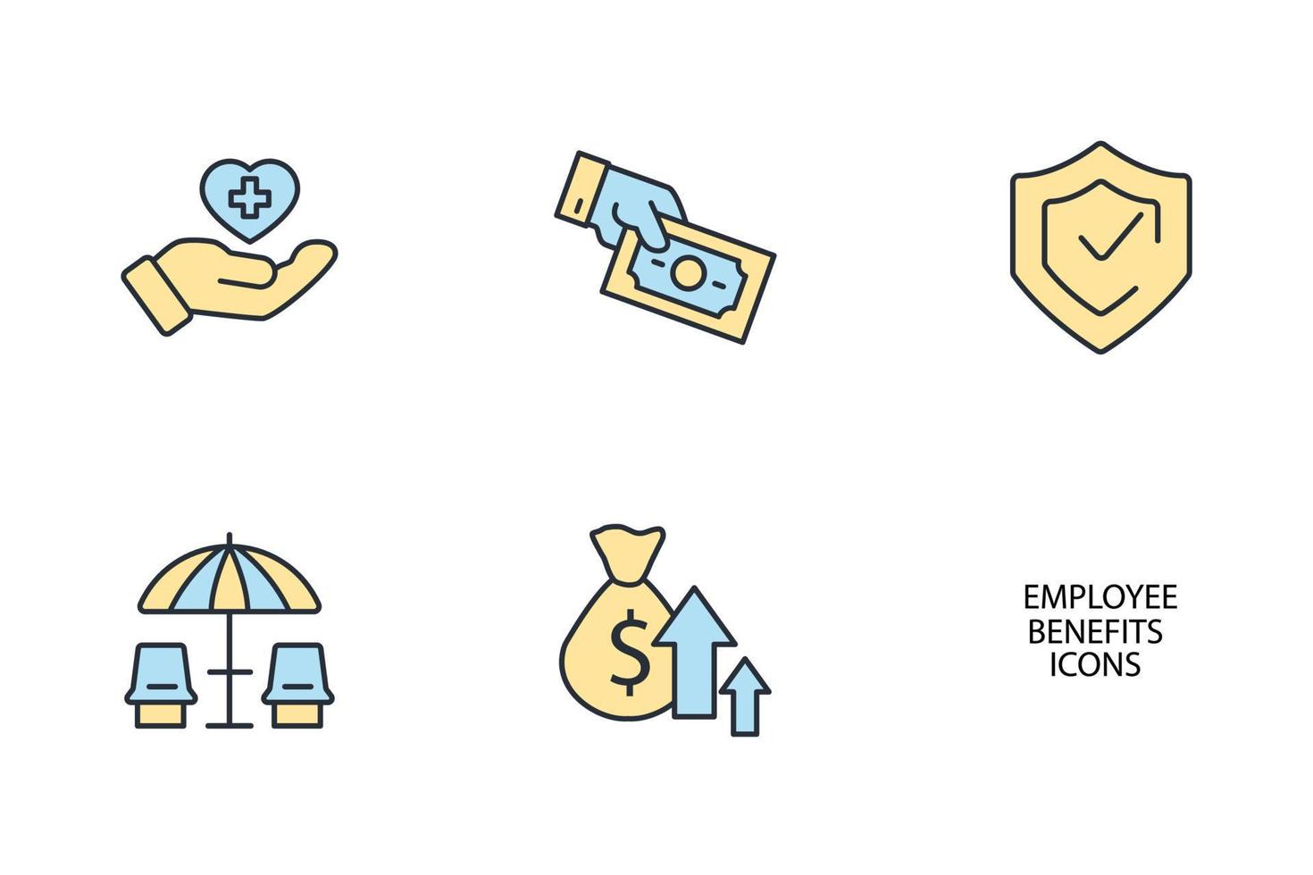 set di icone di benefici per i dipendenti. elementi di vettore di simbolo del pacchetto di benefici per i dipendenti per il web infografico