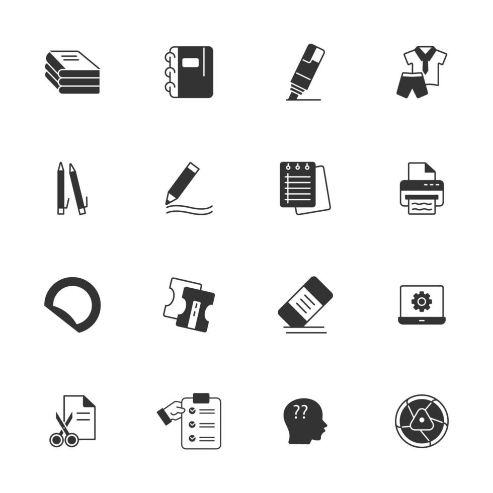 set di icone di forniture scolastiche. materiale scolastico pack elementi vettoriali simbolo per il web infografica