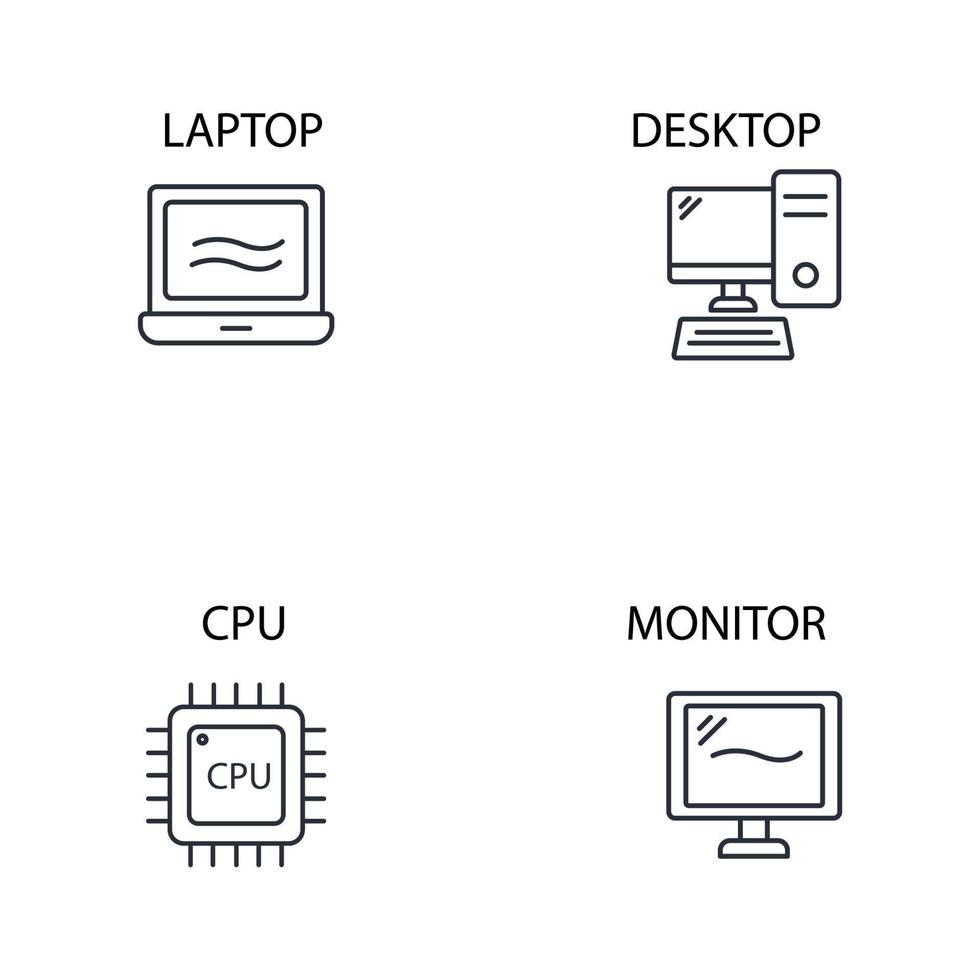 set di icone dei componenti del computer. i componenti del computer imballano gli elementi di vettore di simbolo per il web di infografica