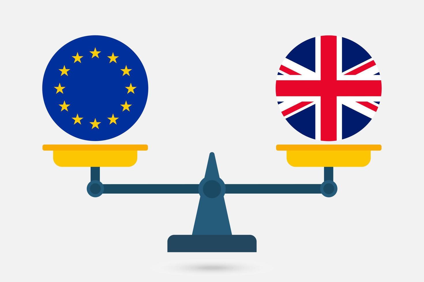 bilance che bilanciano la bandiera dell'UE e del Regno Unito. illustrazione vettoriale. vettore