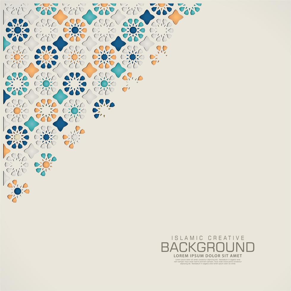 modello di sfondo biglietto di auguri design islamico con dettaglio colorato ornamentale di mosaico floreale arte islamica ornament.vector illustrazione. vettore