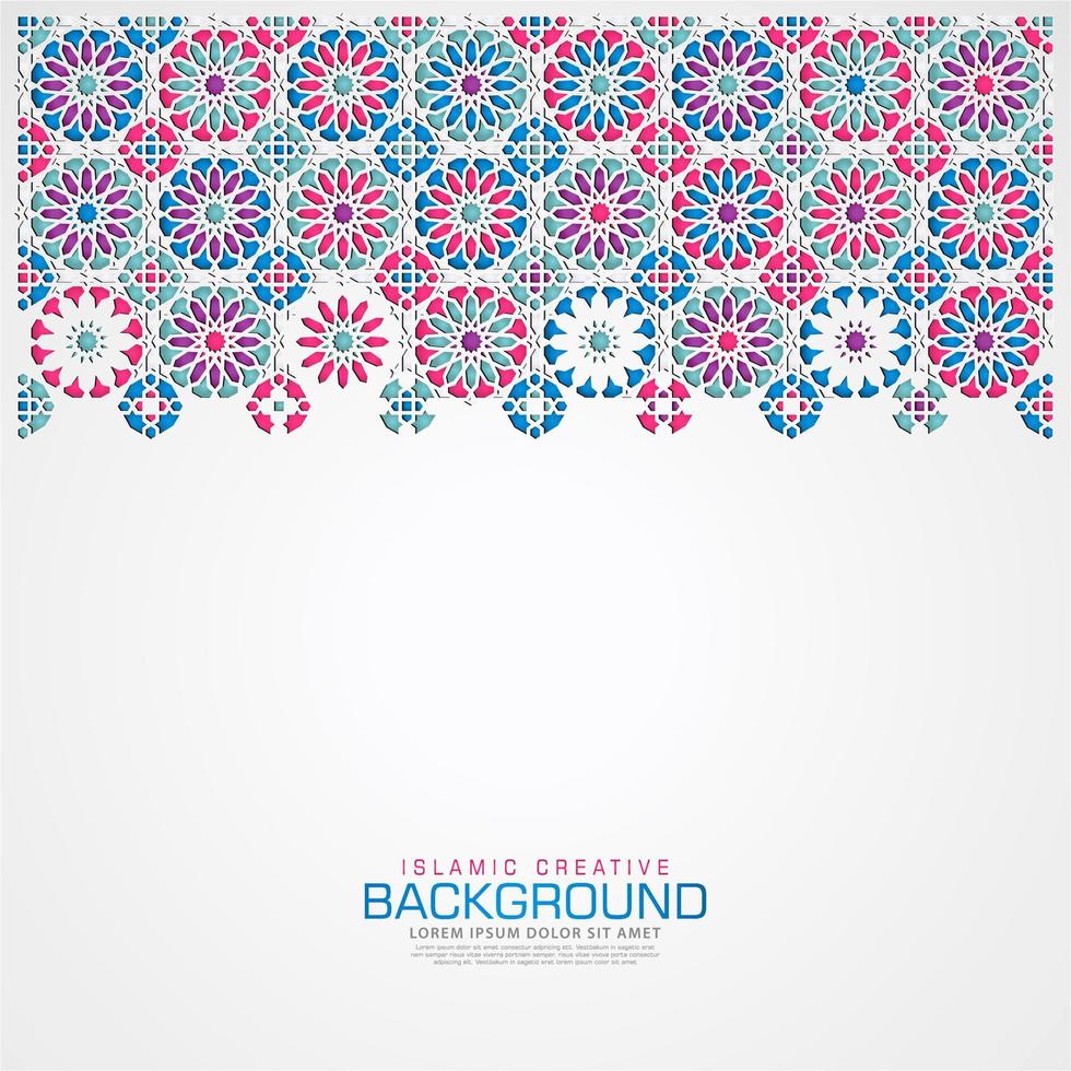 modello di sfondo biglietto di auguri design islamico con dettaglio colorato ornamentale di mosaico floreale arte islamica ornament.vector illustrazione. vettore