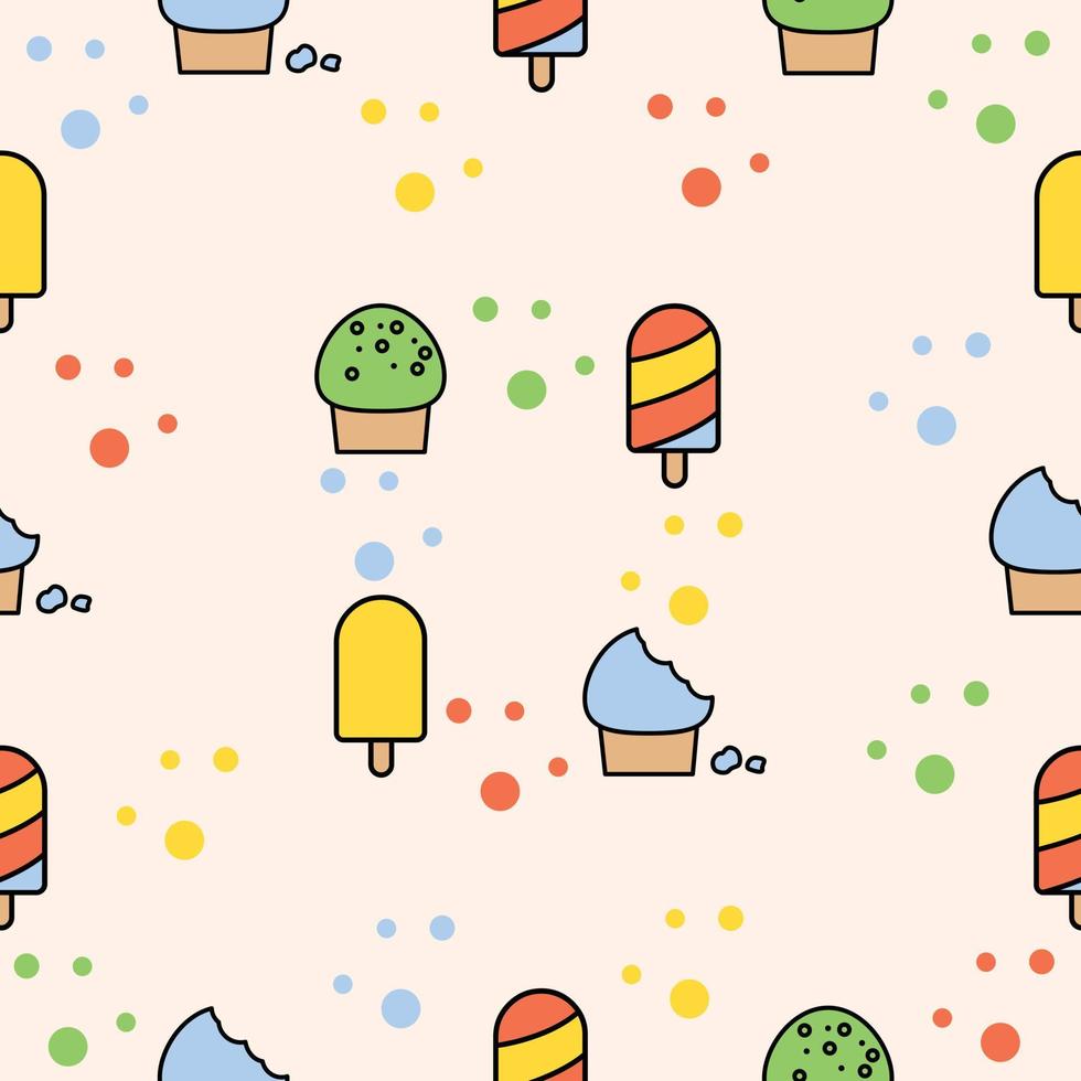 carino chibi gelato dolce cibi colorati seamless pattern doodle bambini bambino kawaii premium vettore