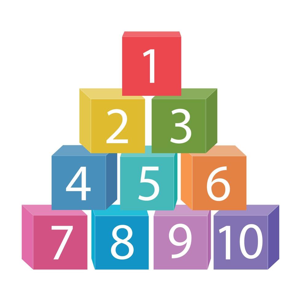 una torre di mattoni dai colori vivaci con numeri. illustrazione vettoriale su sfondo bianco.