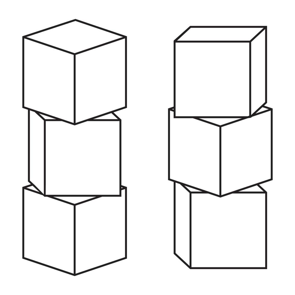 cubi di legno per la costruzione di torri, contorno nero doodle, illustrazione vettoriale isolata