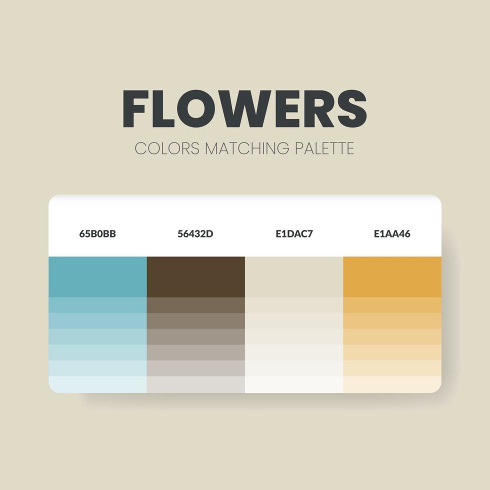 idee di combinazioni di colori sui toni dei fiori. Le tavolozze dei colori sono combinazioni di tendenze e guide alle tavolozze quest'anno, sfumature di colori da tavolo in rgb o esadecimale. un campione di colore per una moda primaverile, per la casa o per l'interior design vettore