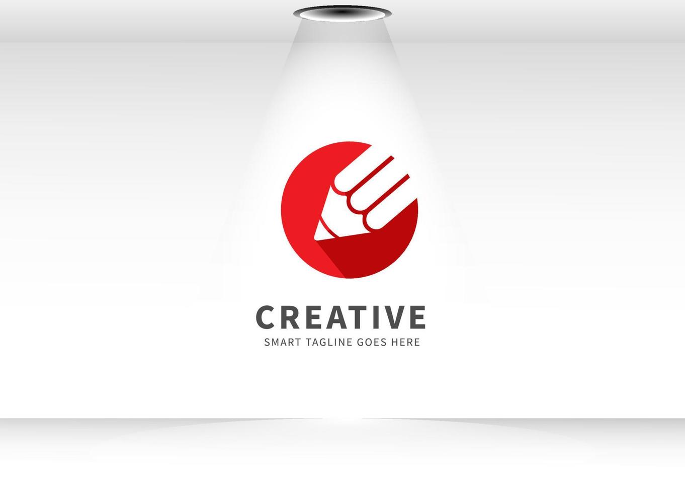 elemento di design del logo creativo. matita bianca isolata sul cerchio rosso su sfondo bianco vettore