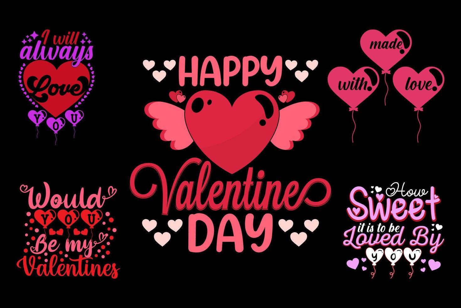 pacchetto di design di t-shirt tipografiche, t-shirt del ringraziamento, t-shirt di San Valentino vettore