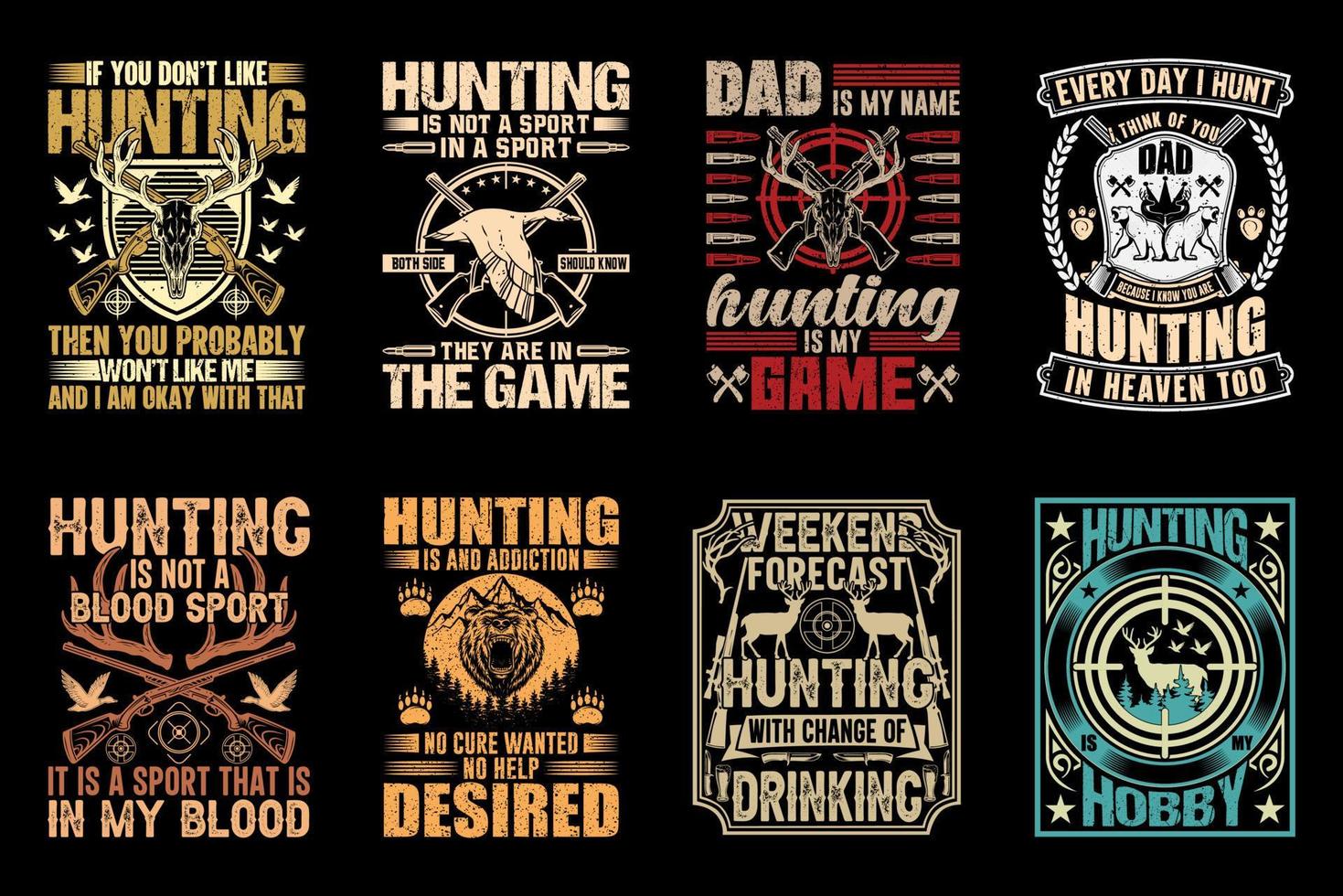pacchetto di design di t-shirt da caccia, amante della caccia, cacciatore, elemento vettoriale, illustrazione vettore