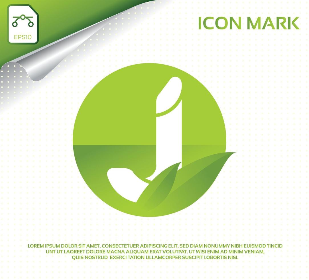 lettera creativa j e design moderno del logo a foglia verde vettore