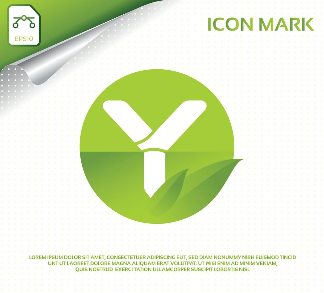 lettera creativa y e design moderno del logo a foglia verde vettore