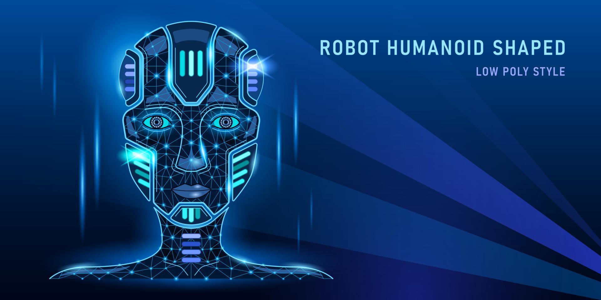 testa robot a forma di umanoide su sfondo blu vettore