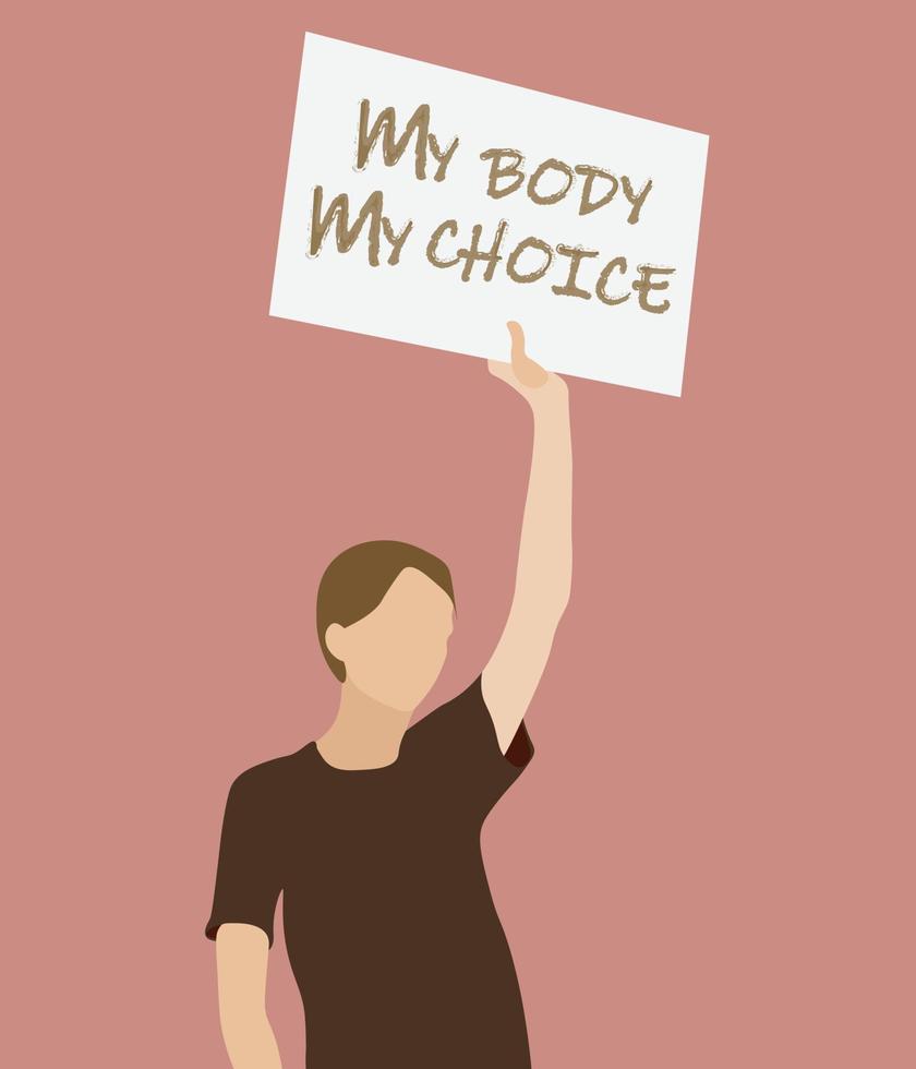 striscione di protesta. le donne che tengono un cartello sui diritti delle donne, sulla legge sull'aborto, infrangono il movimento del pregiudizio. vettore