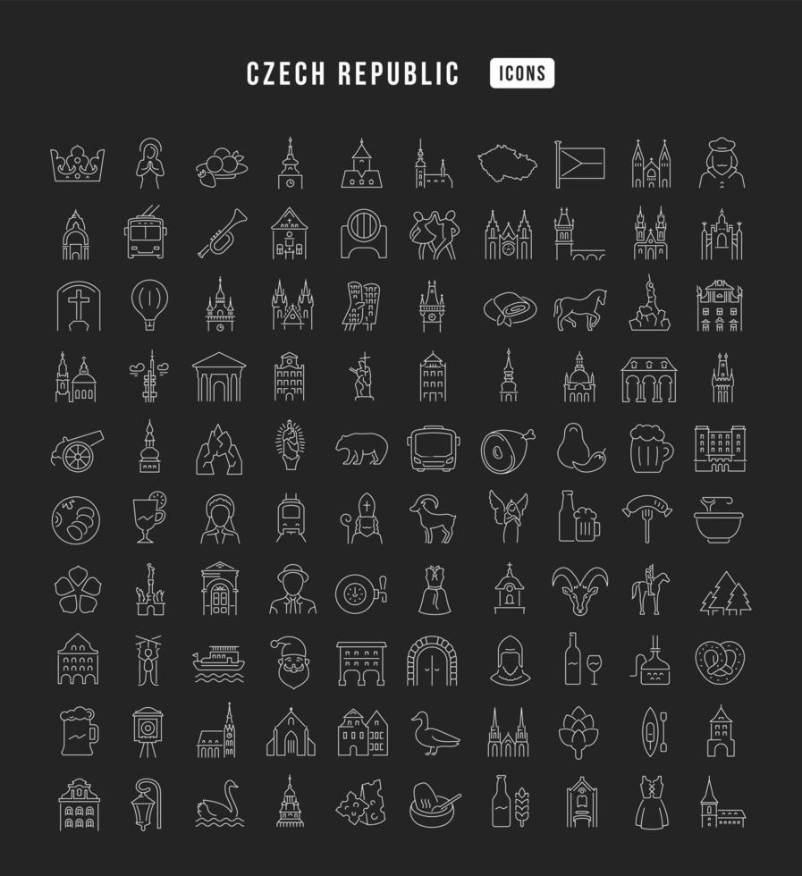 set di icone lineari della repubblica ceca vettore
